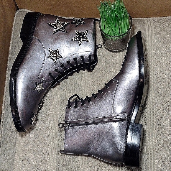 Coach Watts Crystal Star Embellished Pewter Boots with side zipper - Picture 3 of 16